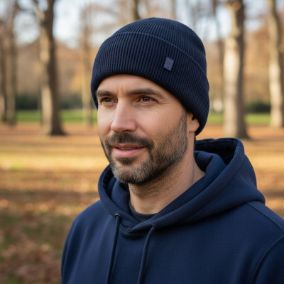 CZAPKA Męska ZIMOWA Elastyczna z Wiskozą Wygodna GRANATOWA Pako Jeans - Pakojeans.pl