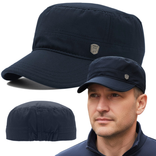 PATROLÓWKA Męska Czapka z Daszkiem Ocieplana z Podszewką GRANATOWA Pako Jeans - Pakojeans.pl