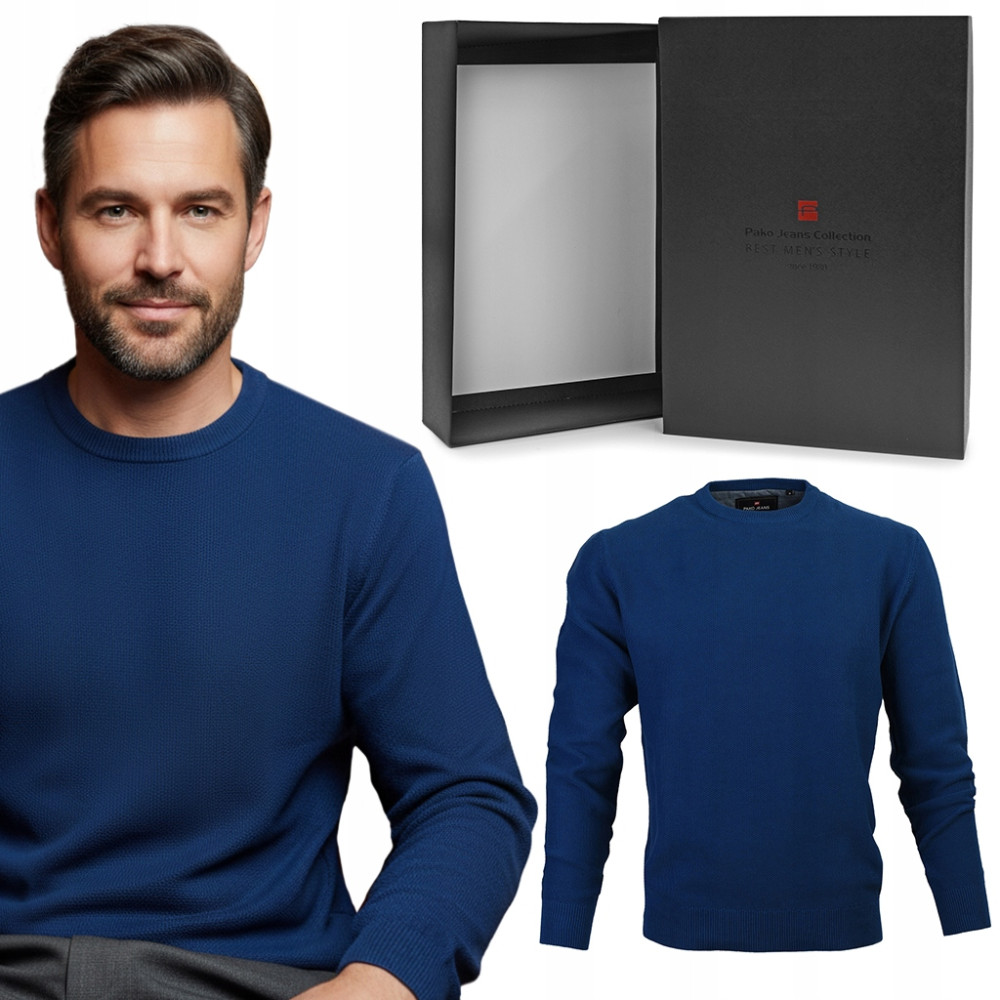 Elegancki SWETER Męski GALANT Klasyczny GRANATOWY Bawełniany Pako Jeans + Pudełko - Pakojeans.pl Elegancki SWETER Męski GALANT Klasyczny GRANATOWY Bawełniany Pako Jeans + Pudełko - Pakojeans.pl