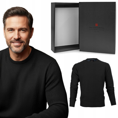 Elegancki SWETER Męski GALANT Klasyczny CZARNY Bawełniany Pako Jeans + Pudełko - Pakojeans.pl