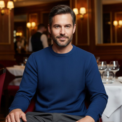 Elegancki SWETER Męski GALANT Klasyczny GRANATOWY Bawełniany Pako Jeans + Pudełko - Pakojeans.pl