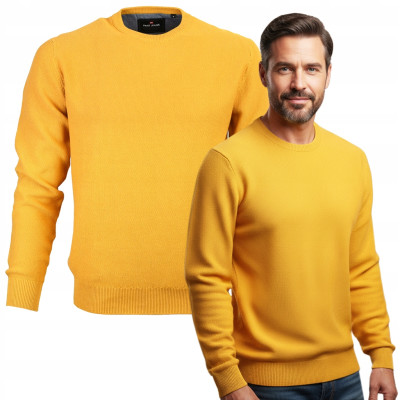 Elegancki SWETER Męski GALANT Klasyczny ŻÓŁTY Bawełniany Pako Jeans + Pudełko - Pakojeans.pl