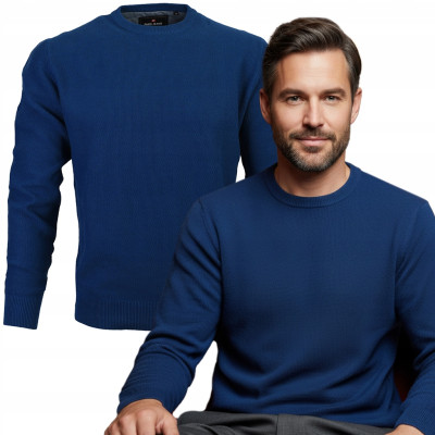 Elegancki SWETER Męski GALANT Klasyczny GRANATOWY Bawełniany Pako Jeans + Pudełko - Pakojeans.pl