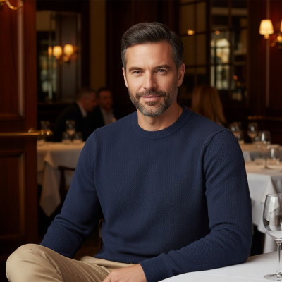 Elegancki SWETER Męski ELEGANT Klasyczny GRANATOWY Bawełniany Pako Jeans + Pudełko - Pakojeans.pl