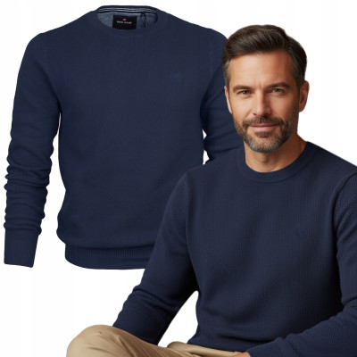 Elegancki SWETER Męski ELEGANT Klasyczny GRANATOWY Bawełniany Pako Jeans + Pudełko - Pakojeans.pl