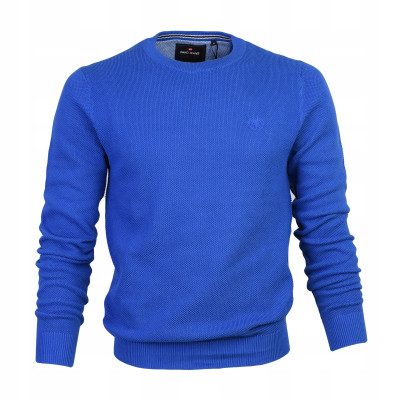 Elegancki SWETER Męski ELEGANT Klasyczny NIEBIESKI Bawełniany Pako Jeans + Pudełko - Pakojeans.pl