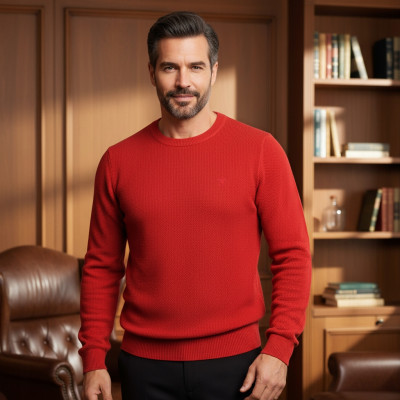 Elegancki SWETER Męski ELEGANT Klasyczny CZERWONY Bawełniany Pako Jeans + Pudełko - Pakojeans.pl