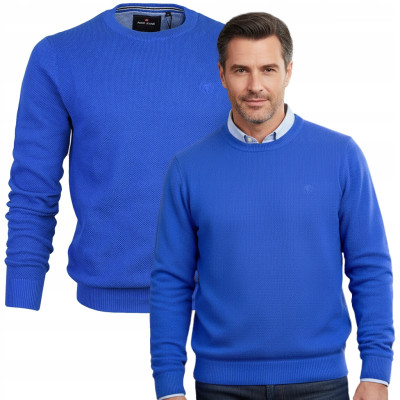 Elegancki SWETER Męski ELEGANT Klasyczny NIEBIESKI Bawełniany Pako Jeans + Pudełko - Pakojeans.pl