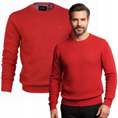 Elegancki SWETER Męski ELEGANT Klasyczny CZERWONY Bawełniany Pako Jeans + Pudełko - Pakojeans.pl
