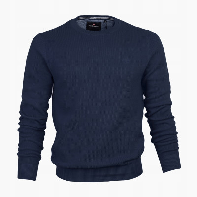Elegancki SWETER Męski ELEGANT Klasyczny GRANATOWY Bawełniany Pako Jeans + Pudełko - Pakojeans.pl