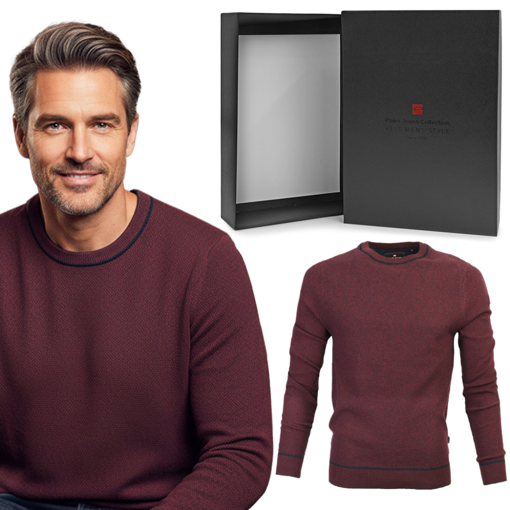 Elegancki SWETER Męski BORDOWY Melanż Bawełniany DANDYS Pako Jeans + Pudełko - Pakojeans.pl Elegancki SWETER Męski BORDOWY Melanż Bawełniany DANDYS Pako Jeans + Pudełko - Pakojeans.pl