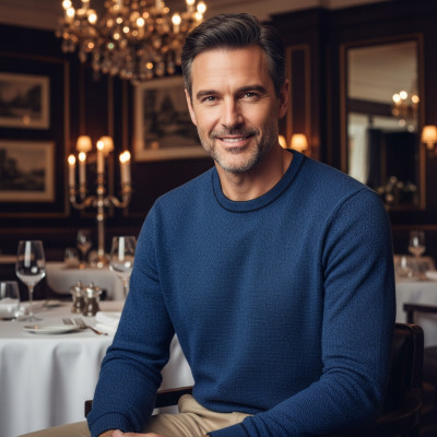 Elegancki SWETER Męski GRANATOWY Melanż Bawełniany DANDYS Pako Jeans + Pudełko - Pakojeans.pl