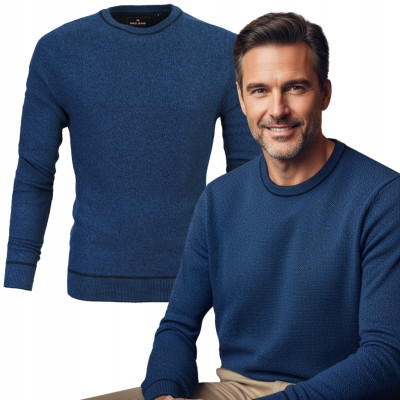 Elegancki SWETER Męski GRANATOWY Melanż Bawełniany DANDYS Pako Jeans + Pudełko - Pakojeans.pl