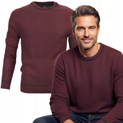 Elegancki SWETER Męski BORDOWY Melanż Bawełniany DANDYS Pako Jeans + Pudełko - Pakojeans.pl