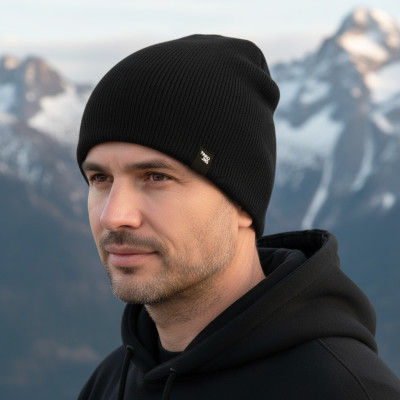 Czapka beanie dzianinowa dwuwarstwowa męska damska CZARNA