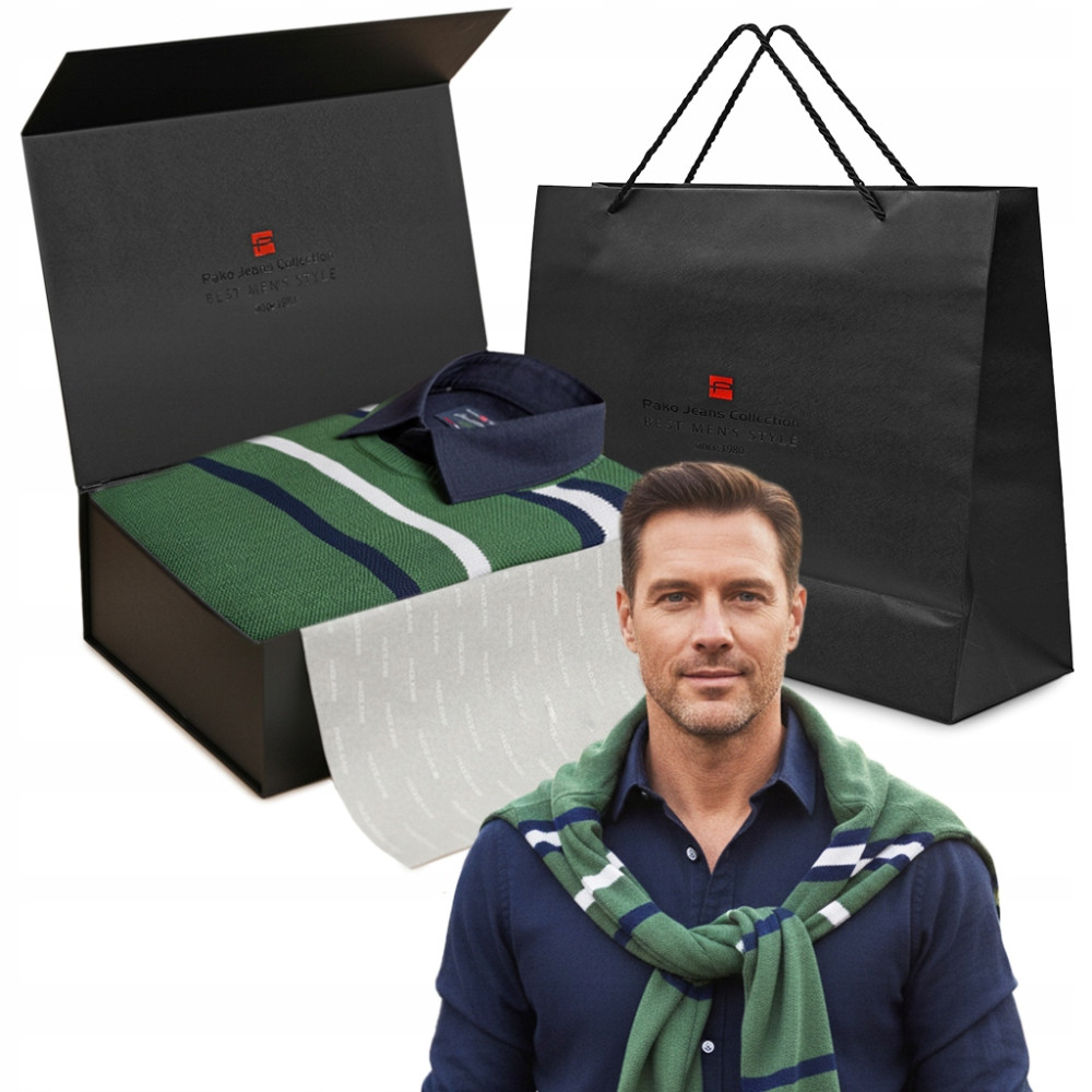 Zestaw męski premium - koszula i sweter, elegancki prezent dla mężczyzny - Pakojeans.pl