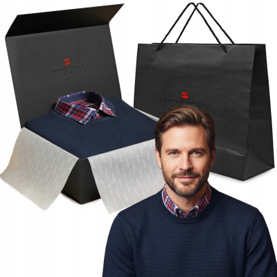 Zestaw męski premium - koszula i sweter, elegancki prezent dla mężczyzny - Pakojeans.pl