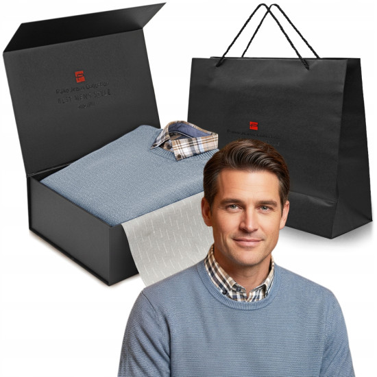 Zestaw męski premium - koszula i sweter, elegancki prezent dla mężczyzny - Pakojeans.pl