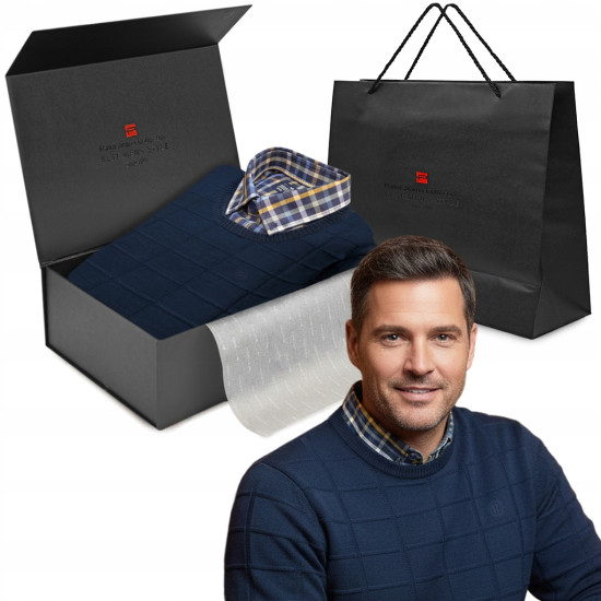 Zestaw męski premium - koszula i sweter, elegancki prezent dla mężczyzny - Pakojeans.pl