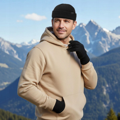 CZAPKA Dokerka i RĘKAWICZKI Zestaw Dzianinowy Dla Niego CZARNY Pako Jeans - Pakojeans.pl