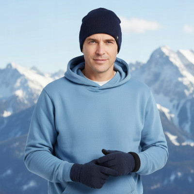 CZAPKA Beanie i RĘKAWICZKI Zestaw Dzianinowy Dla Niego GRANATOWY Pako Jeans - Pakojeans.pl