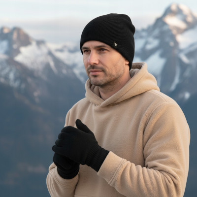 CZAPKA Beanie i RĘKAWICZKI Zestaw Dzianinowy Dla Niego CZARNY Pako Jeans - Pakojeans.pl