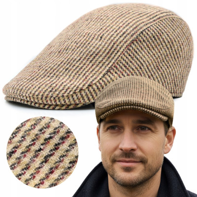 Kaszkiet Męski Zimowy Ocieplany Elegancka Czapka w Kratkę Pako Jeans - Pakojeans.pl