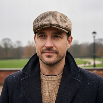 Kaszkiet Męski Zimowy Ocieplany Elegancka Czapka w Kratkę Pako Jeans - Pakojeans.pl