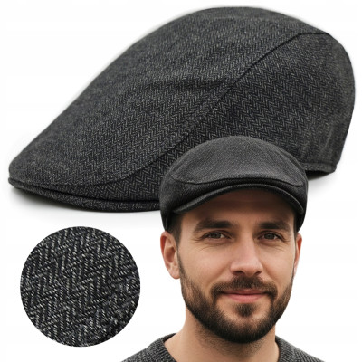 Kaszkiet Męski Zimowy Ocieplany Elegancka Czapka w Jodełkę Pako Jeans - Pakojeans.pl