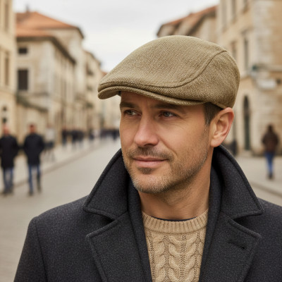 Kaszkiet Męski Zimowy Ocieplany Elegancka Czapka w Jodełkę Pako Jeans - Pakojeans.pl