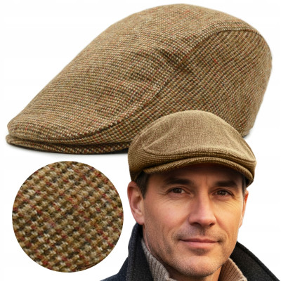 Kaszkiet Męski Zimowy Ocieplany Elegancka Czapka Krata 30% Wełny Pako Jeans - Pakojeans.pl