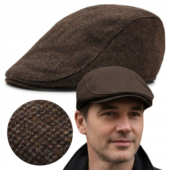 Kaszkiet Męski Zimowy Ocieplany Elegancka Czapka Krata 30% Wełny Pako Jeans - Pakojeans.pl