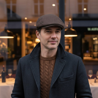 Kaszkiet Męski Zimowy Ocieplany Elegancka Czapka Krata 30% Wełny Pako Jeans - Pakojeans.pl