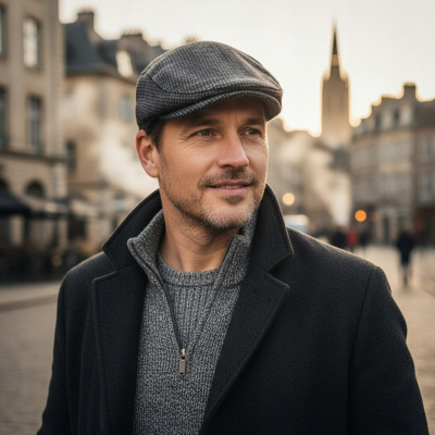 Kaszkiet Męski Zimowy Ocieplany Elegancka Czapka Krata 50% Wełny Pako Jeans - Pakojeans.pl