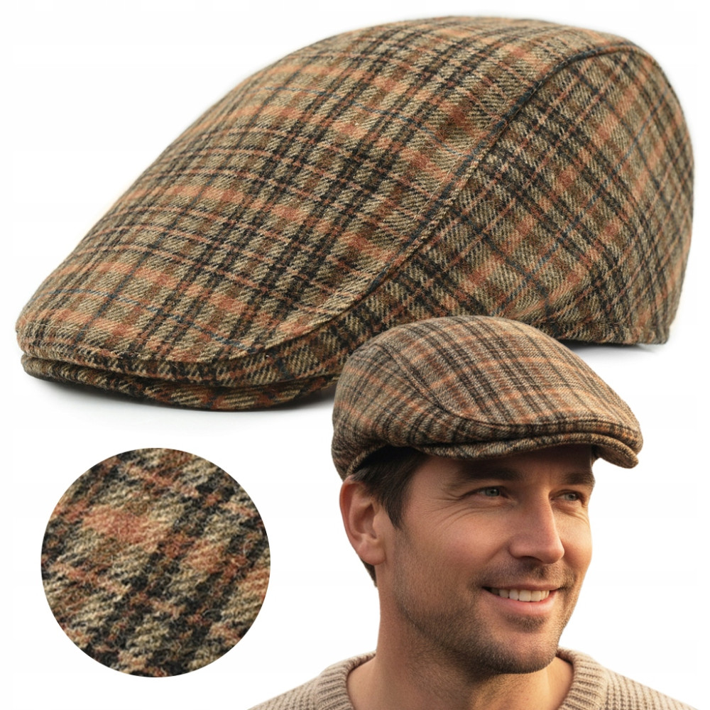 Kaszkiet Męski Zimowy Ocieplany Elegancka Czapka Krata 50% Wełny Pako Jeans - Pakojeans.pl Kaszkiet Męski Zimowy Ocieplany Elegancka Czapka Krata 50% Wełny Pako Jeans - Pakojeans.pl