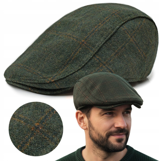 Kaszkiet Męski Zimowy Ocieplany Elegancka Czapka Krata 30% Wełny Pako Jeans - Pakojeans.pl