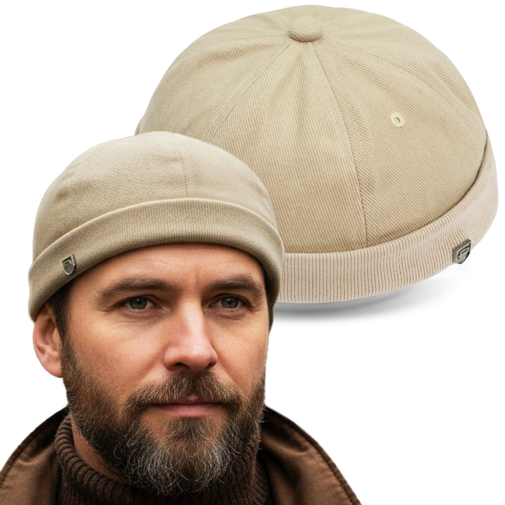 Czapka DOKERKA krótka leonka bez daszka JASNOBEŻOWA - Pakojeans.pl