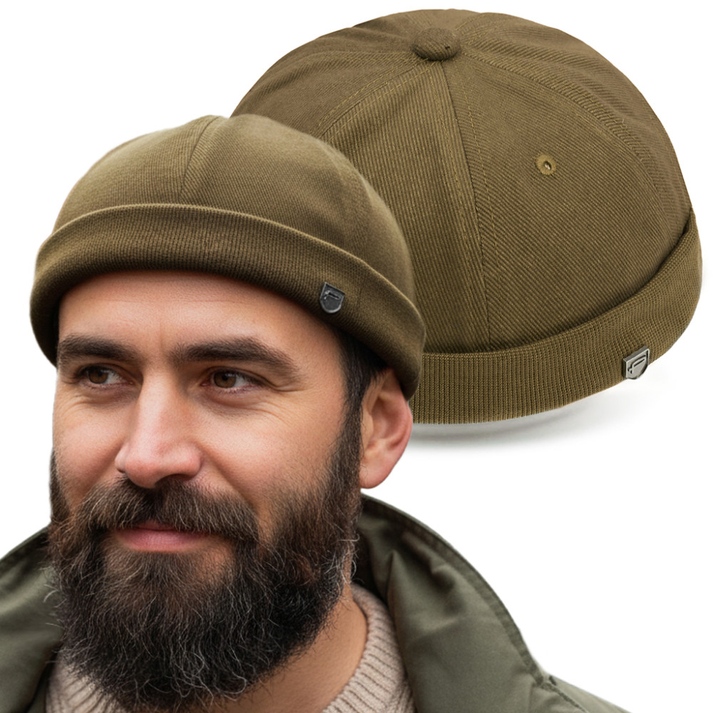 Czapka DOKERKA krótka leonka bez daszka OLIWKOWA - Pakojeans.pl