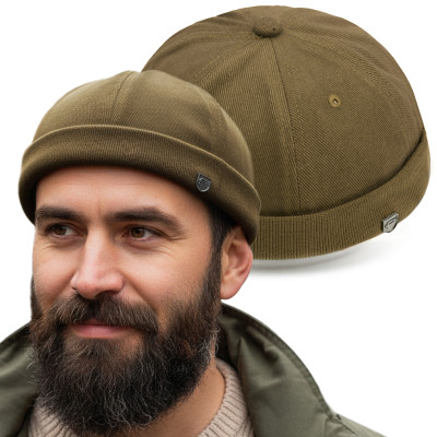 Czapka DOKERKA krótka leonka bez daszka OLIWKOWA - Pakojeans.pl