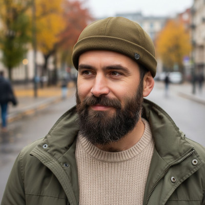 Czapka DOKERKA krótka leonka bez daszka OLIWKOWA - Pakojeans.pl