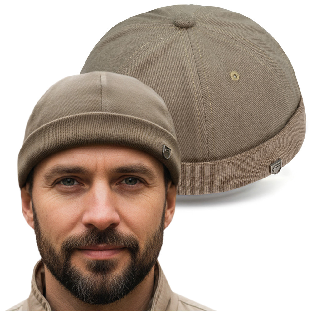 Czapka DOKERKA krótka leonka bez daszka JASNOBRĄZOWA - Pakojeans.pl