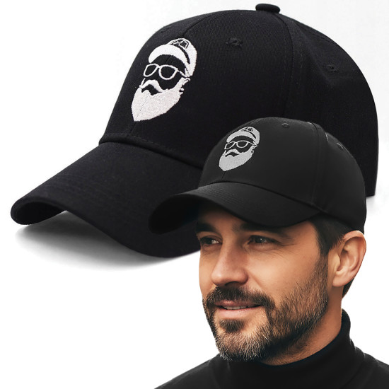 Czapka z daszkiem męska bejsbolówka bawełniana dla BRODACZA BARBER haft CZARNA - Pakojeans.pl