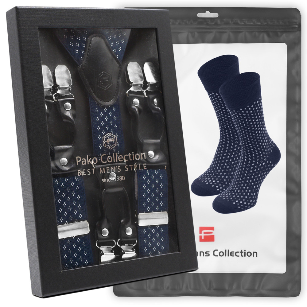 Elegancki PREZENT dla Mężczyzny ZESTAW Premium Szelki i Skarpety Pako Jeans - Pakojeans.pl
