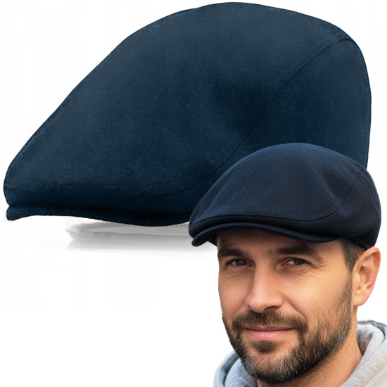 Kaszkiet Męski Ocieplany Klasyczny Granatowy Czapka na Zimę Pako Jeans - Pakojeans.pl