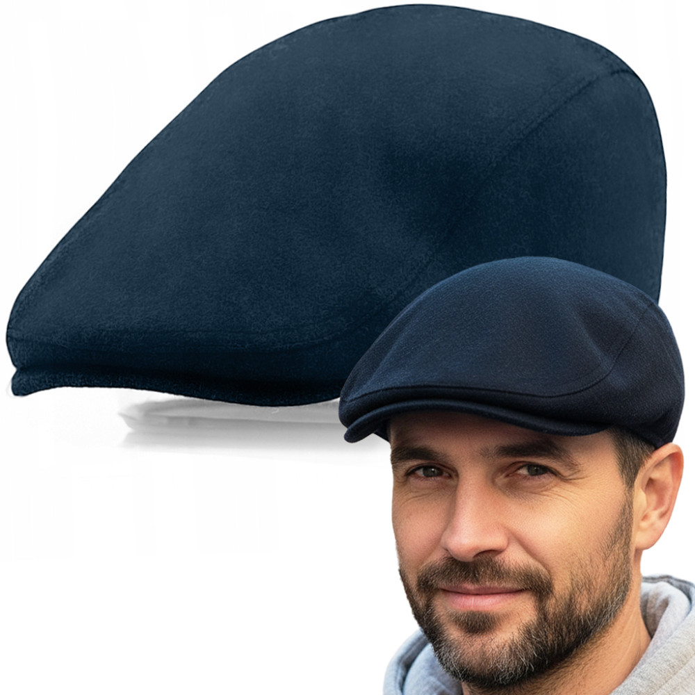 Kaszkiet Męski Ocieplany Klasyczny Granatowy Czapka na Zimę Pako Jeans - Pakojeans.pl
