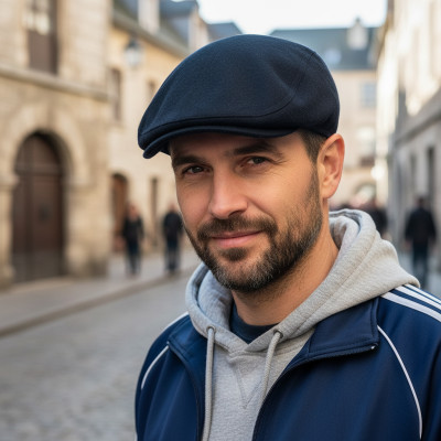 Kaszkiet Męski Ocieplany Klasyczny Granatowy Czapka na Zimę Pako Jeans - Pakojeans.pl