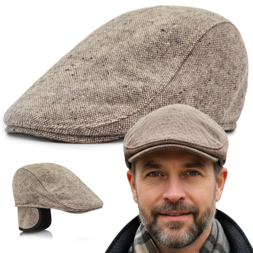 Kaszkiet Męski Ocieplany z Nausznikami Czapka PREMIUM 100% WEŁNA Pako Jeans - Pakojeans.pl