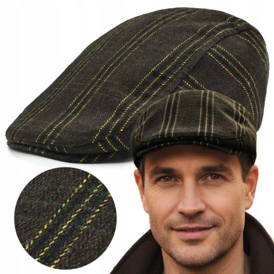 Kaszkiet Męski Zimowy Ocieplany Elegancka Czapka Krata 50% Wełny Pako Jeans