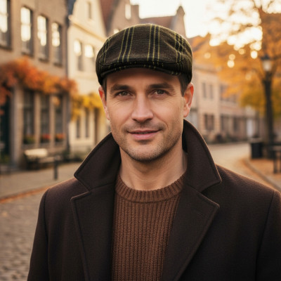 Kaszkiet Męski Zimowy Ocieplany Elegancka Czapka Krata 50% Wełny Pako Jeans