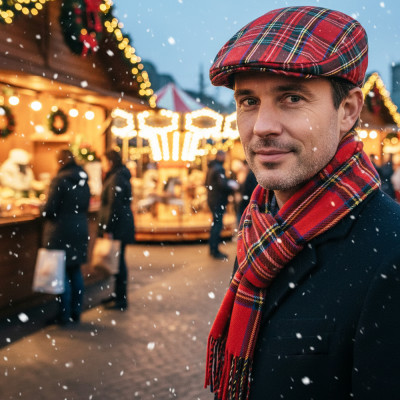 Kaszkiet Męski i Szalik w szkocką kratę Stylowy Komplet Idealny na Święta - Pakojeans.pl